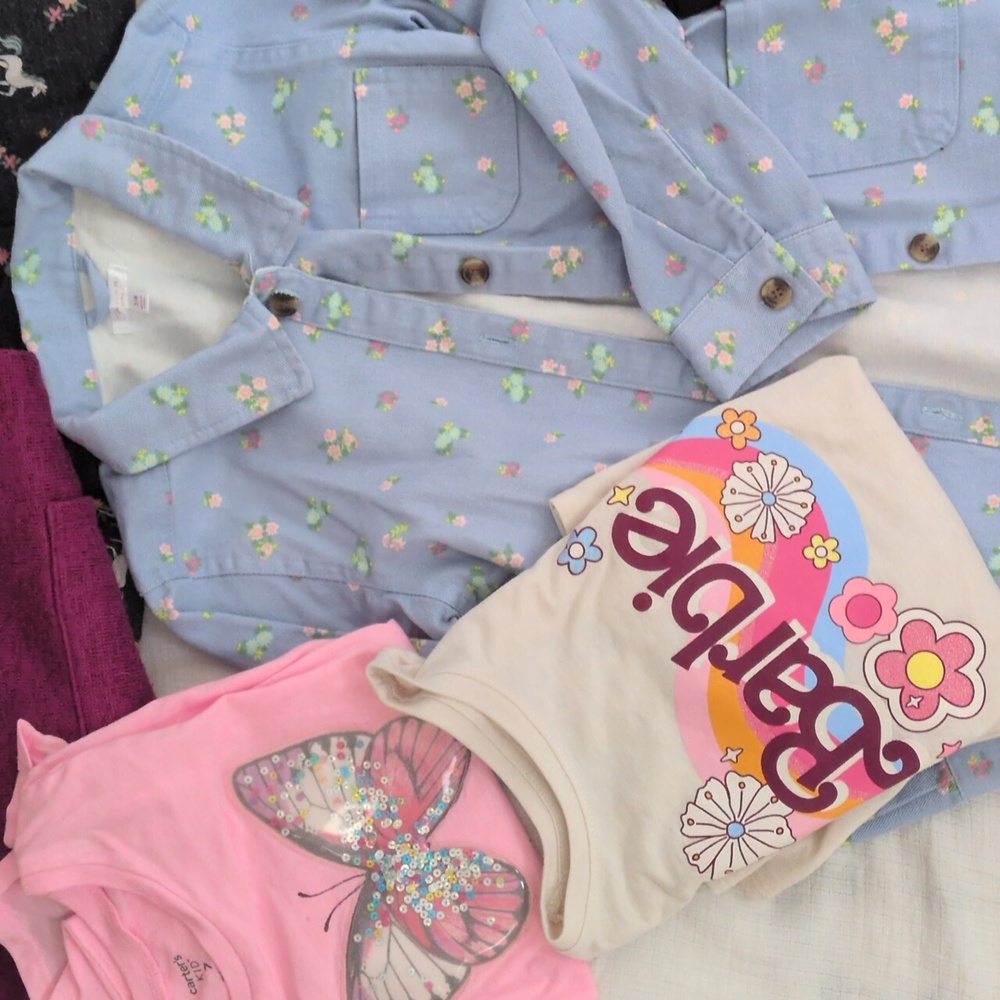 Girls Size 7 Bundle Long Sleeve Hoodie Pants Capris Barbie Unicorn Floral